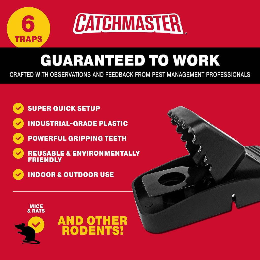 Catchmaster Jumbo Snapper Mouse Traps 6-Pk, Mouse Traps Indoor for Home, Reusable Rodent Killer for House, Outdoor Critter Catcher, Eco Friendly Pest Control for Garage, Basement, & Kitchen