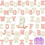WILLBOND 52 Pcs Chenille Letter Patches Bulk Self Adhesive Letter Patches for Backpacks Stick on Letters Embroidered Applique Patch for Clothing Hats Halloween Christmas Supplies(White, Pink)