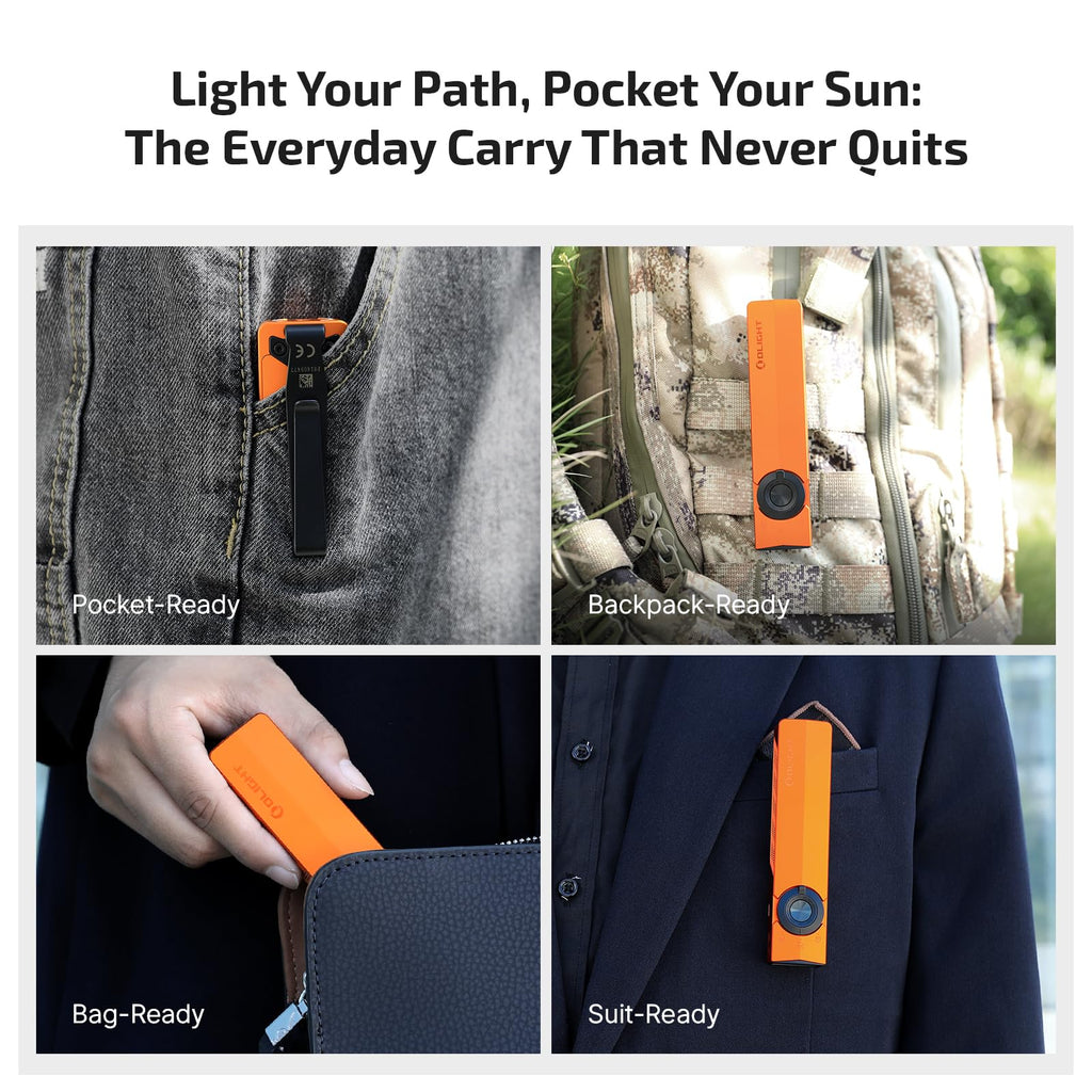 OLIGHT ArkPro EDC Flat Flashlight Rechargeable with Green Beam, UV and White LED,1500 Lumens USB-C Pocket Camping Flashlight, Spotlight Floodlight for Outdoor Emergency Working (Orange CW)