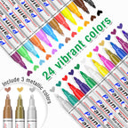 DAPAWIN Oil Based Paint Pen: Permanent Paint Marker, Quick-Dry, Waterproof Paint Set of 24 for Metal, Wood, Easter egg, Rock Painting, Glass, Fabric, Ceramic, Mug, Plastic, Stone, Christmas Stencil