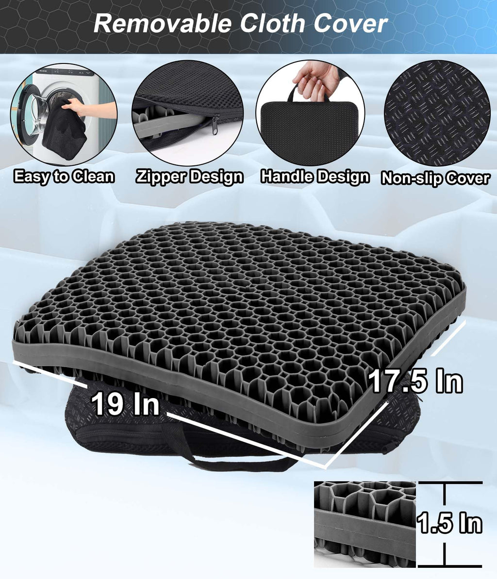 Airllantry Seat Cushion, Gel Seat Cushion for Long Sitting– Back, Sciatica, Tailbone Pain Relief Pad, 19in Seat Pad for Car, Office Chair, Wheelchair, Soft Support for Long Trips