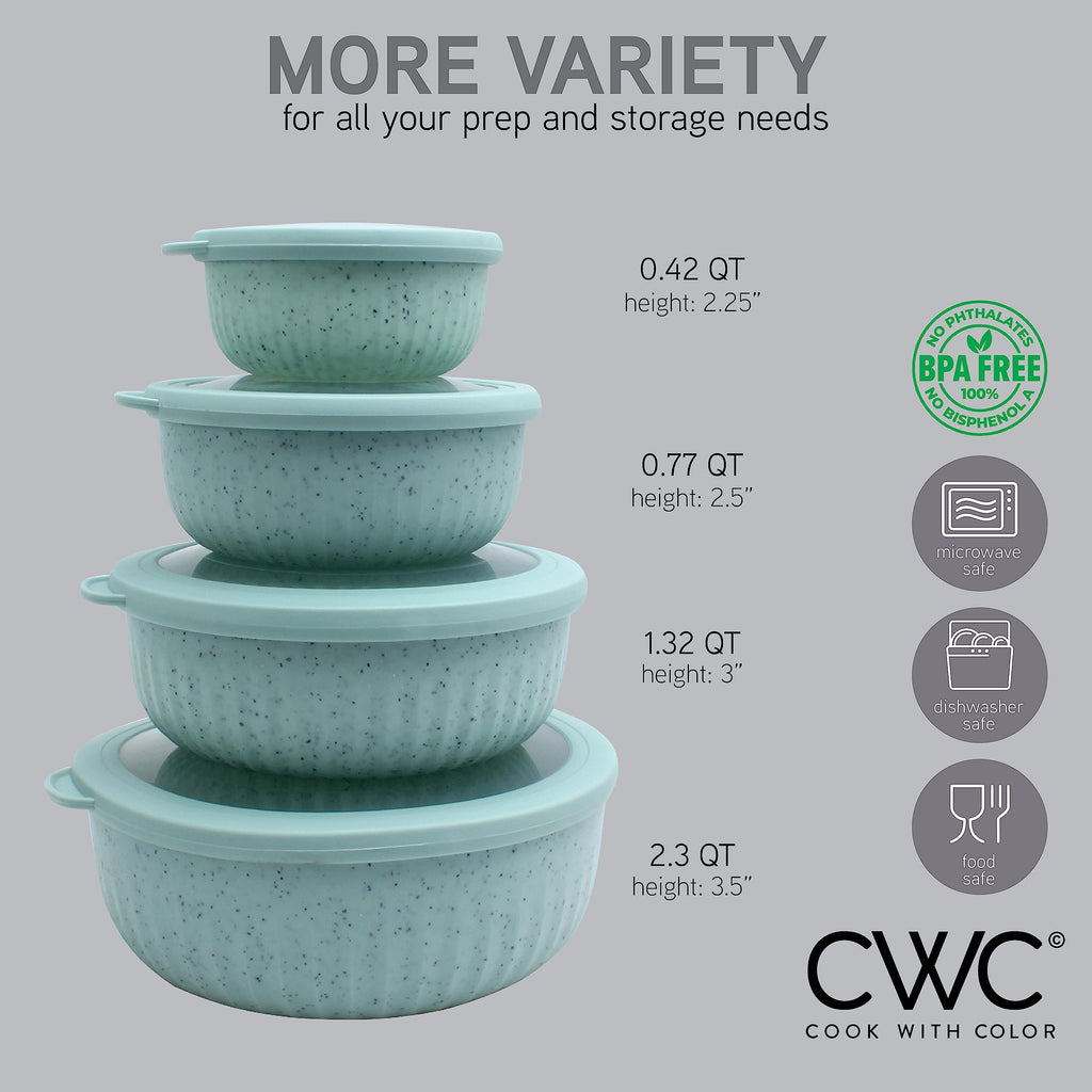 COOK WITH COLOR Prep Bowls with Lids- Wide and Deep Nesting Plastic Small Mixing Bowl Set with Lids, 8 Piece Set - Wide Bowls, Speckled Mint