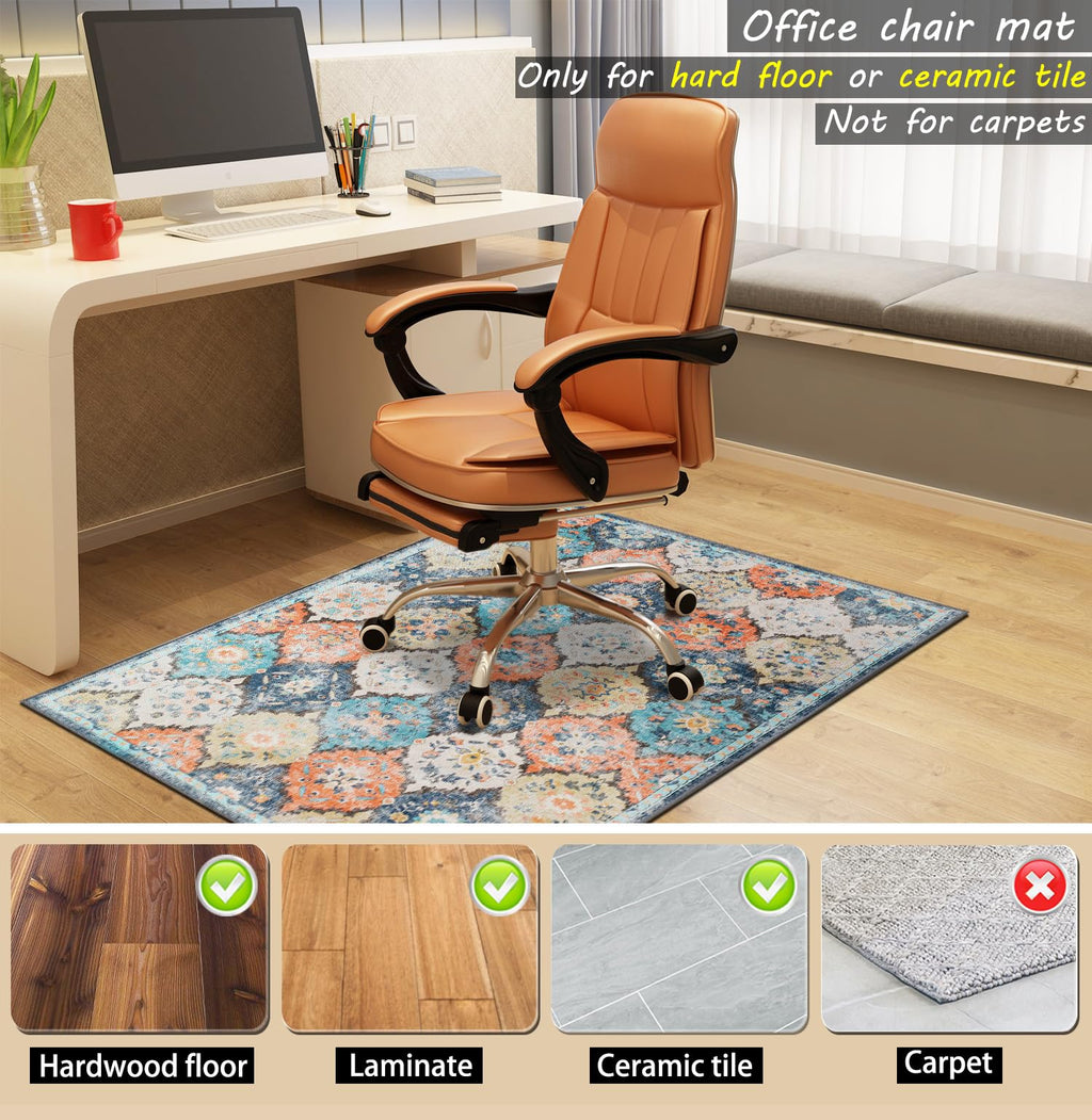 Orange Blue Office Chair Mat - 48"x36" Anti-Slip Rug for Hard Floor