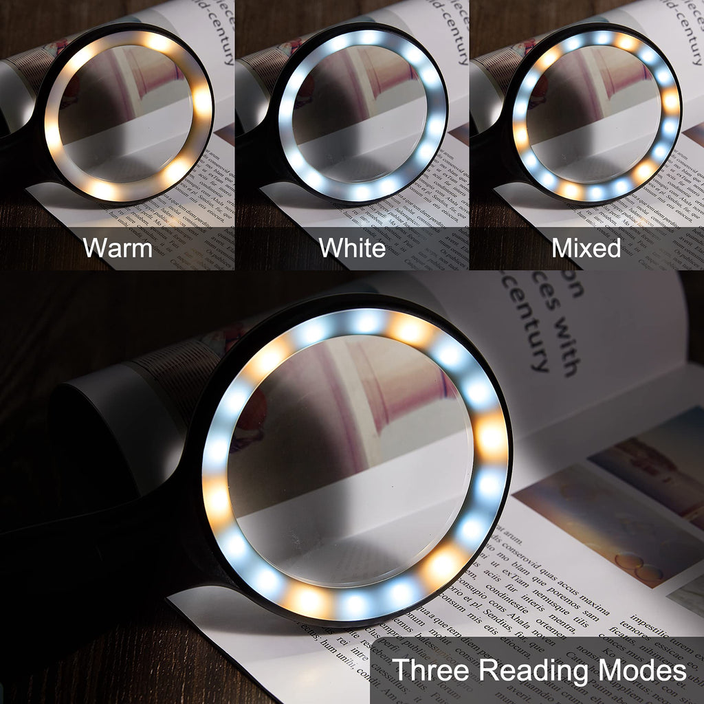 MOJINO Magnifying Glass with Light, MOJINO 10X Lighted Large Handheld Reading Magnifier Glasses with 18 LED Lights for Macular Degeneration, Seniors & Kids Reading, Inspection, Coins, Jewelry, Exploring