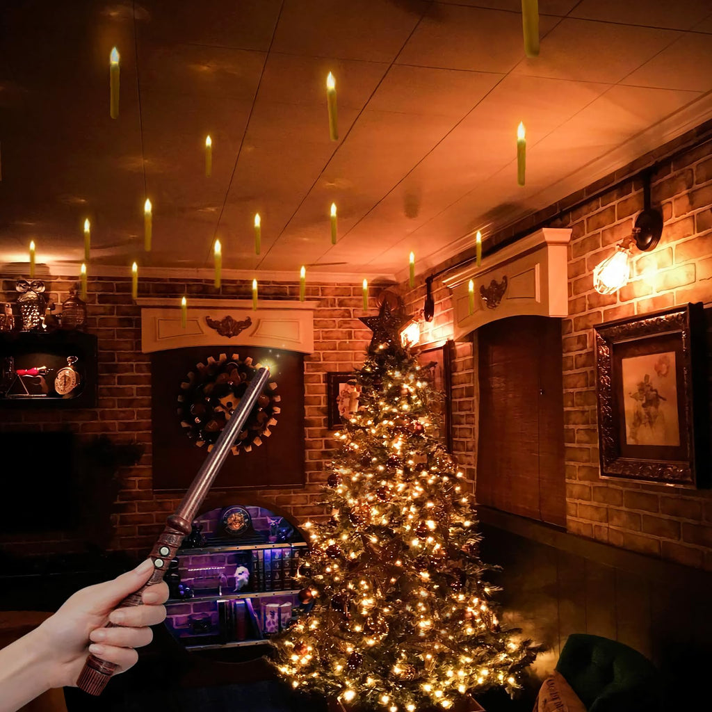 ORIENTAL CHERRY Halloween Decorations - Floating Candles with Wand - 12 Pcs Magic Flickering Warm Light Flameless Floating LED Candle Decor for Indoor Home Room Classroom Bedroom Party