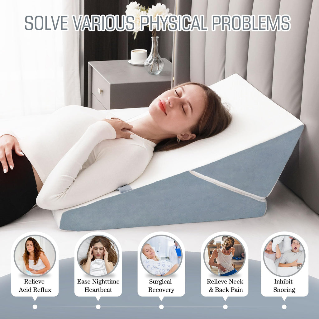 FSCGIFE Bed Wedge Pillow for Sleeping, 9&12 Inch Adjustable Pillow Wedge Acid Reflux Pillow, 7-in-1 Memory Foam Wedge Pillow for Back Pain Relief, Gerd, Snoring