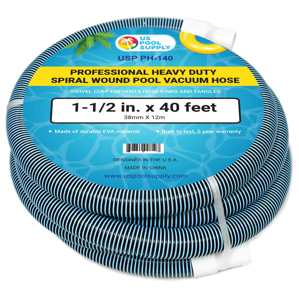 U.S. Pool Supply Pool Vacuum Hose - 1-1/2" x 40' Professional Heavy Duty Pool Hose for Inground, Spiral Wound with Kink-Free Swivel Cuff - Connect to Vacuum Heads, Skimmer, Cleaner, Filter Pump Inlet