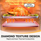 HONGBAKE 9-Piece Baking Pans Set Nonstick, Stackable Non Toxic Bakeware Sets with Diamond Texture, Oven Pan Set for Cooking, Includes Cookie Sheet with Rack, Cake Pan, Roasting Pan, Muffin Tin, Pink