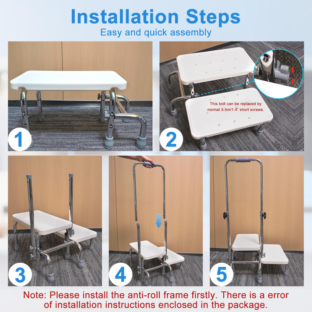 Hotodeal Step Stool with Handle for Elderly, Foot Stool with Handle, Adjustable Height & Non-Skid 2 Steps Medical Step Stool with Handrail, Heavy Duty Hold up to 350lbs for Senior, Surgery Patients
