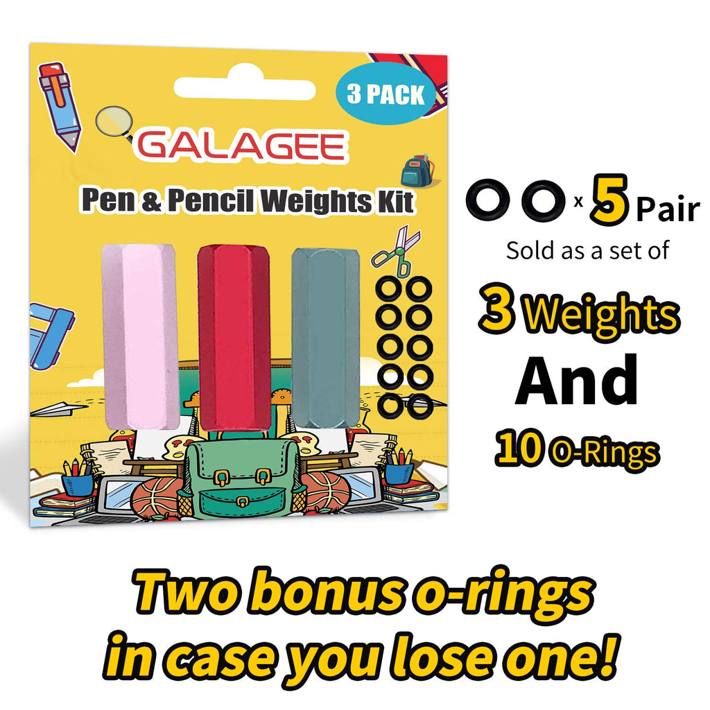 Galagee Pen or Pencil Weights Kit - Handwriting Aid for Children, Elderly or Special Needs - Assists The Individuals with Dyspraxia, Autism, ADHD, Tremors, Sensory Integration Issues (3 Pack)