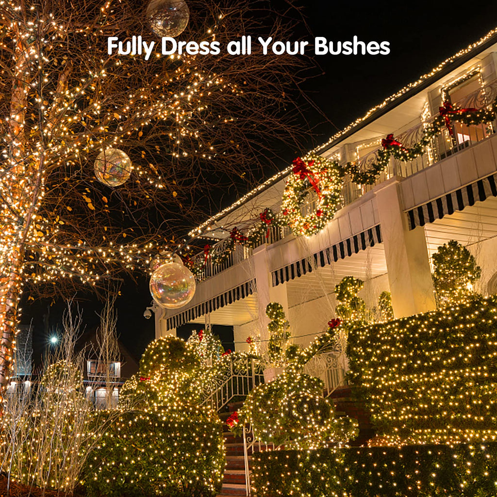 BlcTec Christmas Net Lights 200 LED 8.2ft x 4.9ft Outdoor Christmas Bush Lights with 8 Modes, Timer, Connectable, Waterproof and Green Wire for Trees, Bushes, Christmas Decorations, Warm White