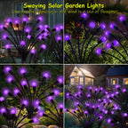 Solar Garden Lights Outdoor, 2 Pack 20 LED Solar Purple Firefly Lights Waterproof, Starburst Solar Wind Swaying Lights for Outside Yard Patio Planter Flower Bed Walkway Halloween Christmas Decoration