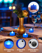 BEICHI Flameless Candles, 24Pack Battery Operated Candles, LED Tea Lights Candles Battery Operated, Flickering Fake Candles for Halloween, Christmas, Valentine's Day, Wedding (Blue Candles)