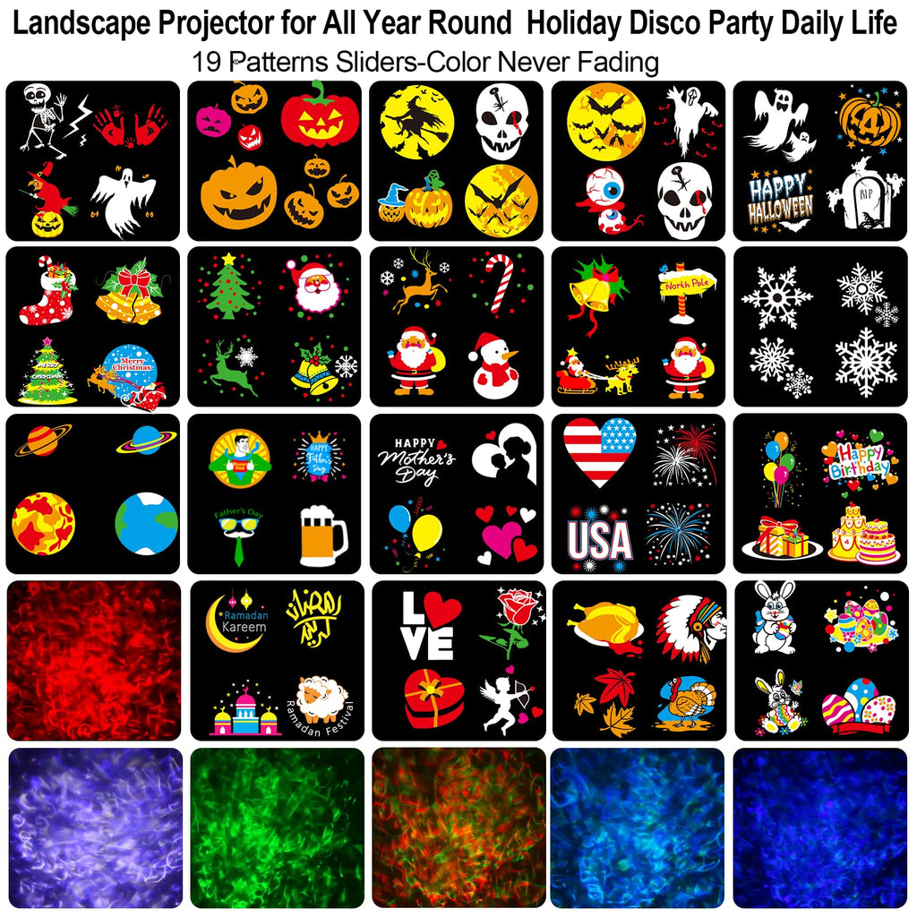 FLITI Brighter Halloween Decorations Projector Lights and Christmas Projector Outdoor 2024 Upgrade, 19 HD Effects (3D Ocean Wave & Patterns), 11 Holiday Projector Home Party Light Show