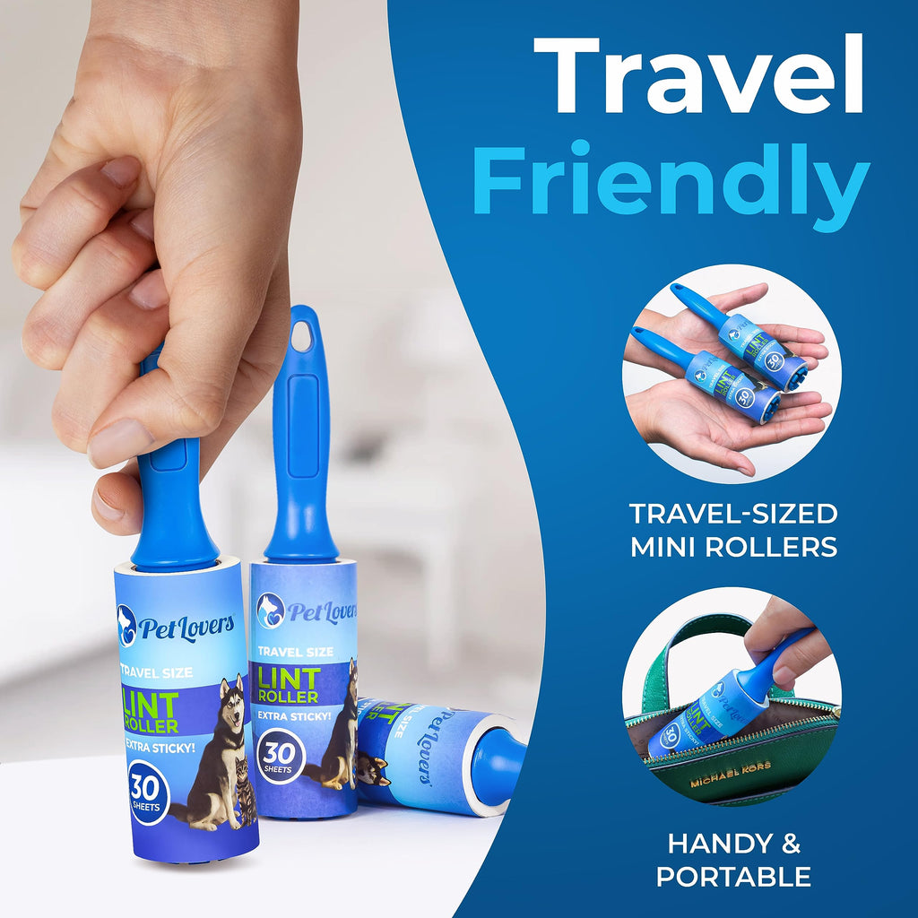 PetLovers Mini Lint Rollers for Travel 4 Pack - Small Sized Lint Removers for Easy Portability, Great for Pet Hair and Debri Pickup