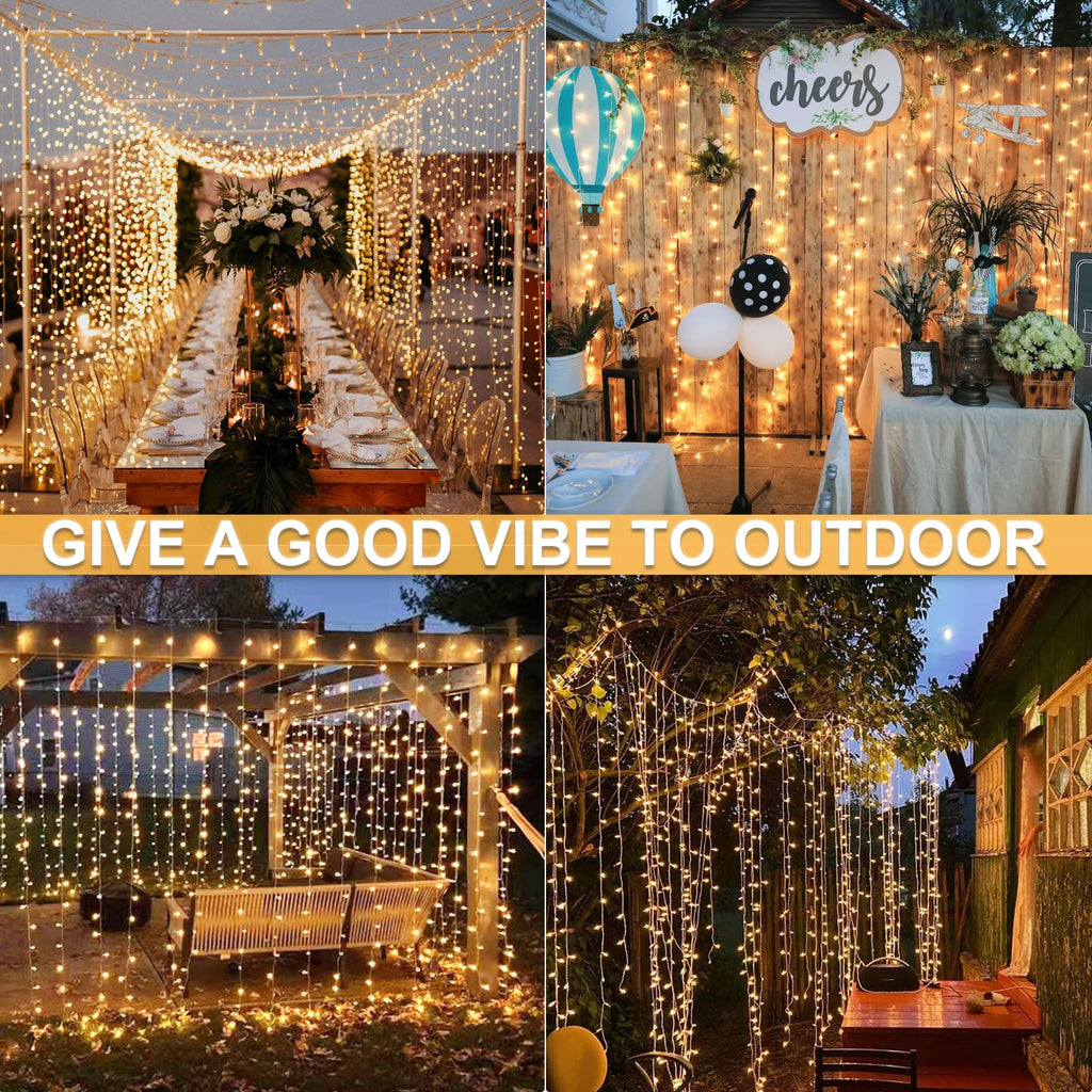 JMEXSUSS 300 LED Remote Control Christmas Curtain Lights, Plug in Fairy Curtain Lights Outdoor, Window Wall Hanging Curtain String Lights for Bedroom Backdrop Wedding Party Indoor Decor, Warm White