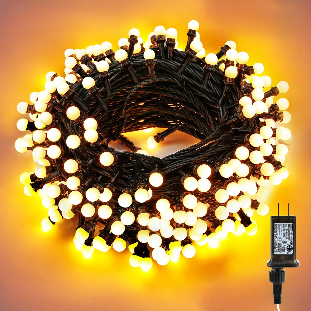 BrizLabs String Lights Warm White, 65.6ft 200 LED String Lights with Remote, 8 Modes Christmas Globe Lights, Dimmable Xmas Tree Ball Lights Outdoor Mini Globe Light for Christmas Tree Home Party Patio
