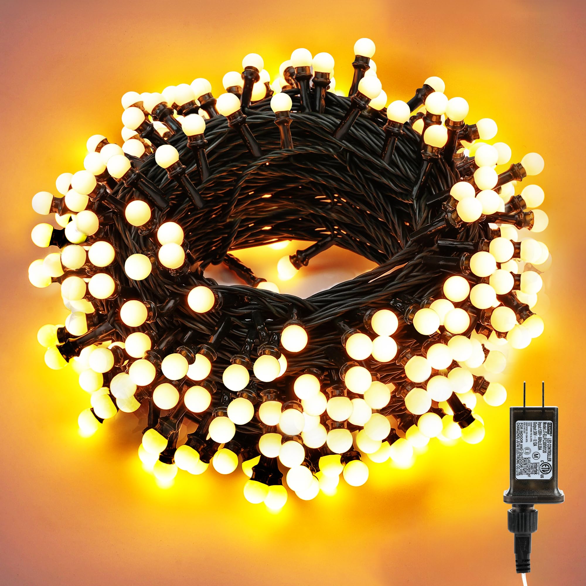 BrizLabs String Lights Warm White, 65.6ft 200 LED String Lights with Remote, 8 Modes Christmas Globe Lights, Dimmable Xmas Tree Ball Lights Outdoor Mini Globe Light for Christmas Tree Home Party Patio