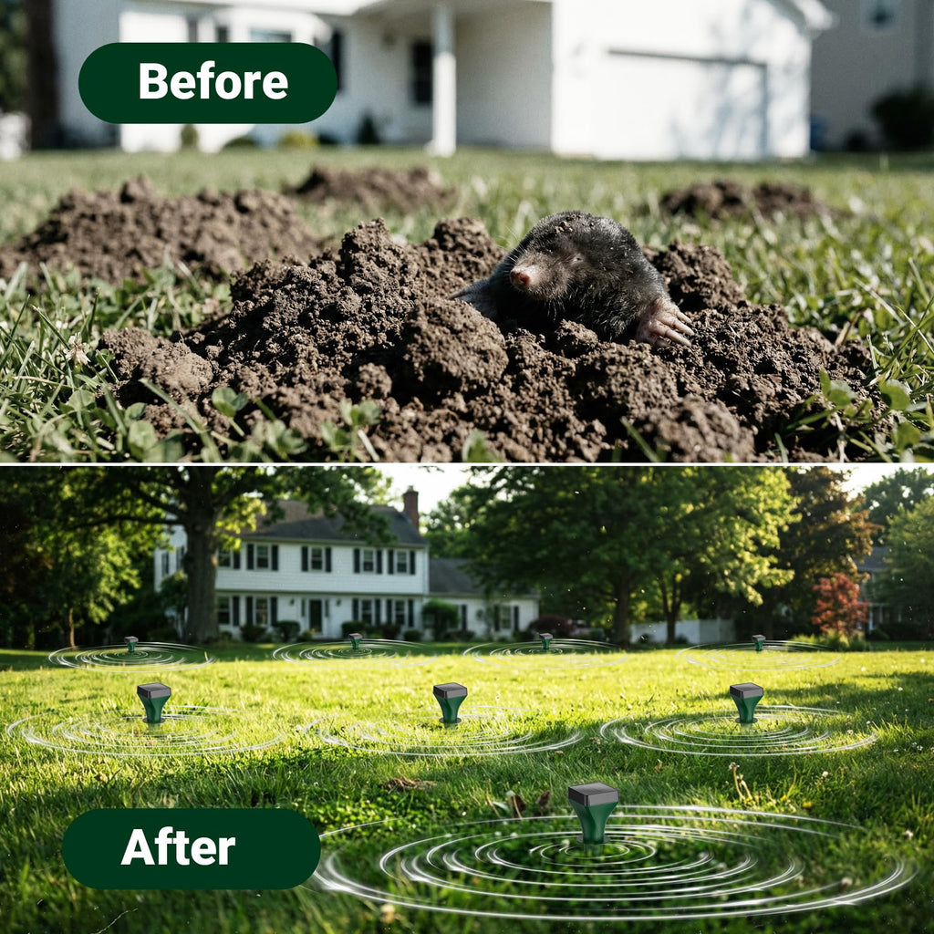 Mole Repellent Solar Powered, 8 Pack Snake & Skunk Repellent for Yard, Ultrasonic Mole Stakes for Lawns, IP65 Waterproof Gopher Repellent to Get Rid of Gopher, Vole, Chipmunk and Groundhog for Farm