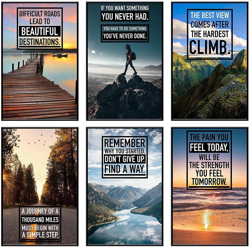 Inspirational Motivational Posters - Positive Affirmations, Uplifting Quotes, Wall Art Decor for Office, Home, Gym - Set of 6 11x17" Motivational Posters for Office Decor Inspirational Quotes Wall Art
