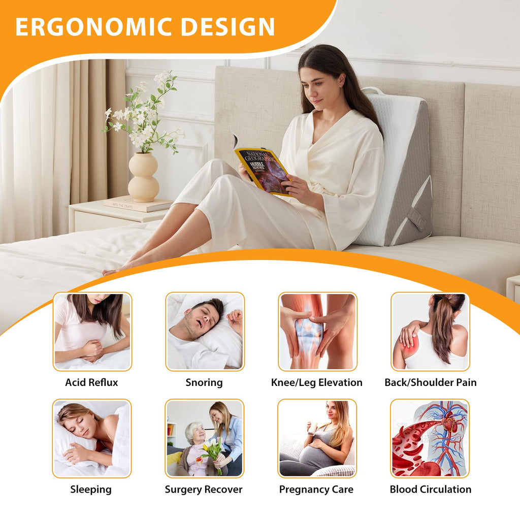 Ruqmuis Bed Wedge Pillow for Sleeping, 9&12 Inch Adjustable Wedge Pillow Set for After Surgery, Triangle Pillow for Back Pain Relief, Leg Support, Acid Reflux, Gerd, White/Grey