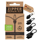 Zlideon Zipper Repair Kit for Plastic Zippers Multipack - 4pcs, Black | Instant Zipper Pull Replacement Slider for Kids’ Clothing, Sportswear, Duvet Covers | Easy to Install | Made in Germany