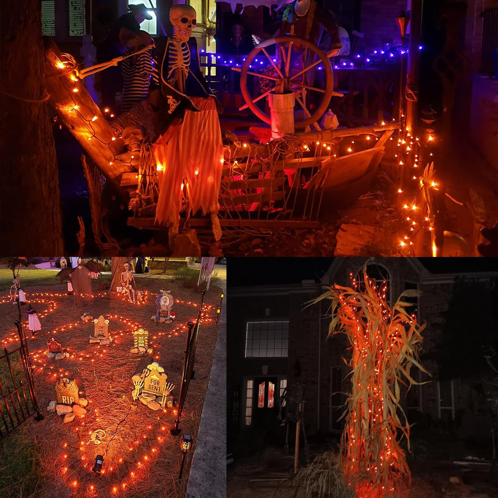 WATERGLIDE Extra Long 328 FT Halloween Lights, 1000 LED Outdoor Fairy String Lights, Green PVC Copper Wire Christmas Lights, Plug in 8 Modes & Waterproof for Tree Party Home Yard Decor, Orange
