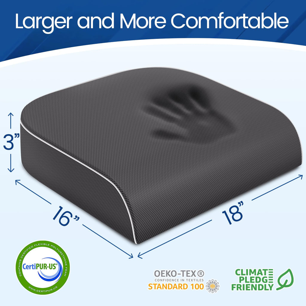 SweetSlubr Seat Cushion for Taibone Pain Relief, Office Chair Cushion, Memory Foam Large Chair Cushion with Non-Slip Cover for Soft Support at Office Chair, Car Seat, Airplane, Bleacher Grey/Large