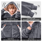 JOYWOO Kids Wearable Blanket Hoodie, Oversized Sherpa Hooded Blanket Birthday Christmas Gifts for Girl Boy, Cozy Sweatshirt Blanket with Giant Pocket and Zipper, Gray