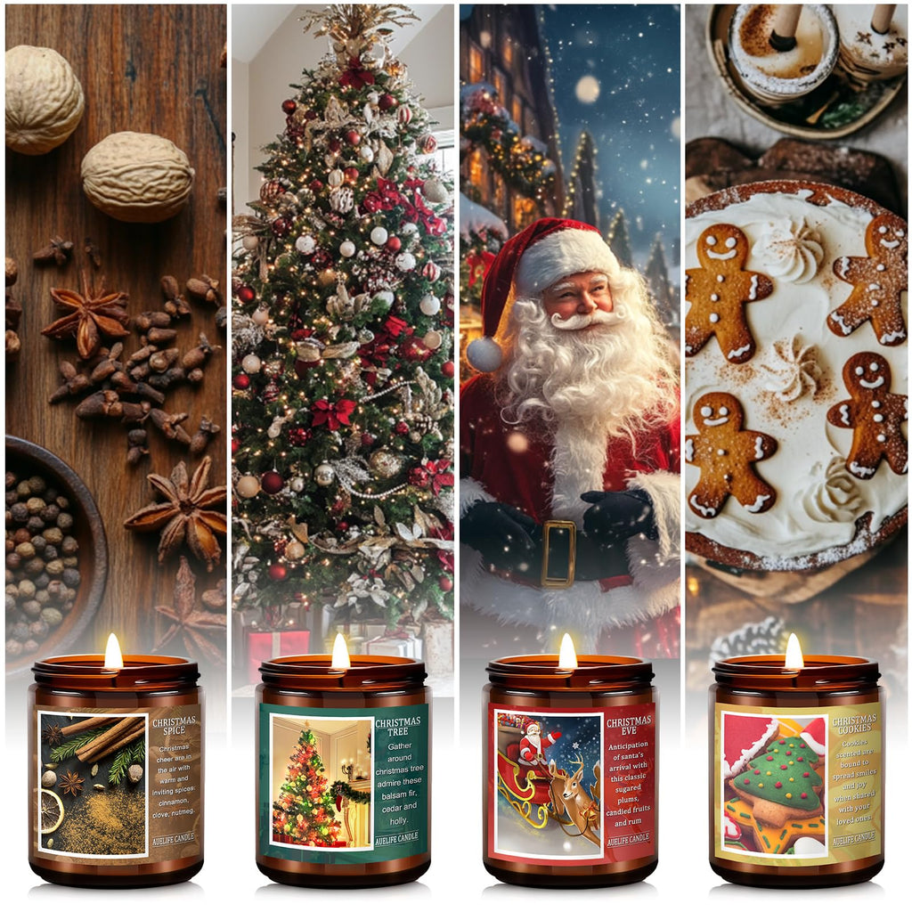 Christmas Candle Set | 4Pack Christmas Scented Candle Holiday Candle Gifts - Soy Candles Home Scented, Christmas Gift for Women and Men - Christmas Scents of Christmas Tree/Spice/Cookies/EVE