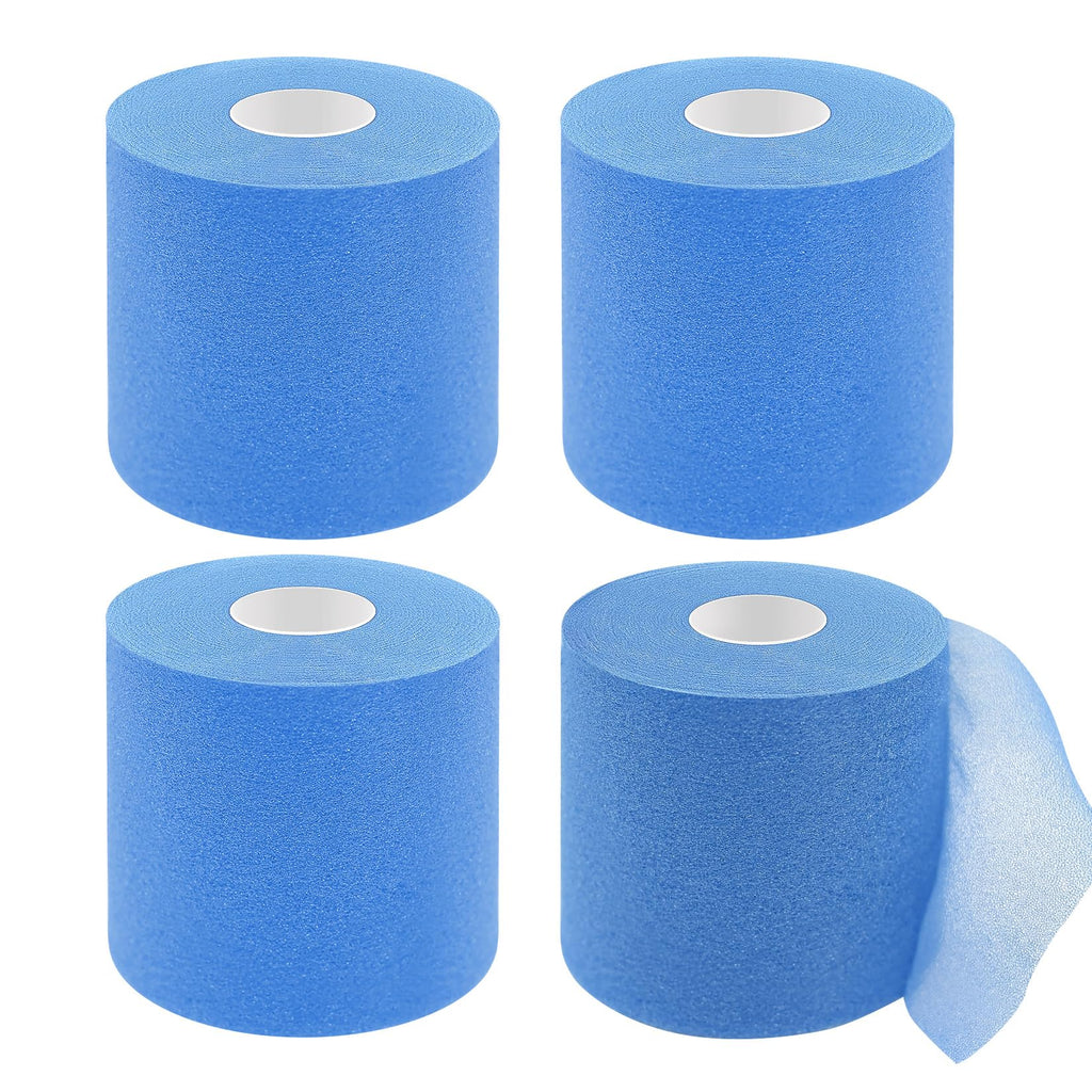 Dimora Pre Wrap Athletic, 4 Rolls Prewrap Headband for Hair, 120 Yards Foam Underwrap Athletic Tape, Best Padding for Underneath Sports Tape, 2.75 Inches x 30 Yards - Blue