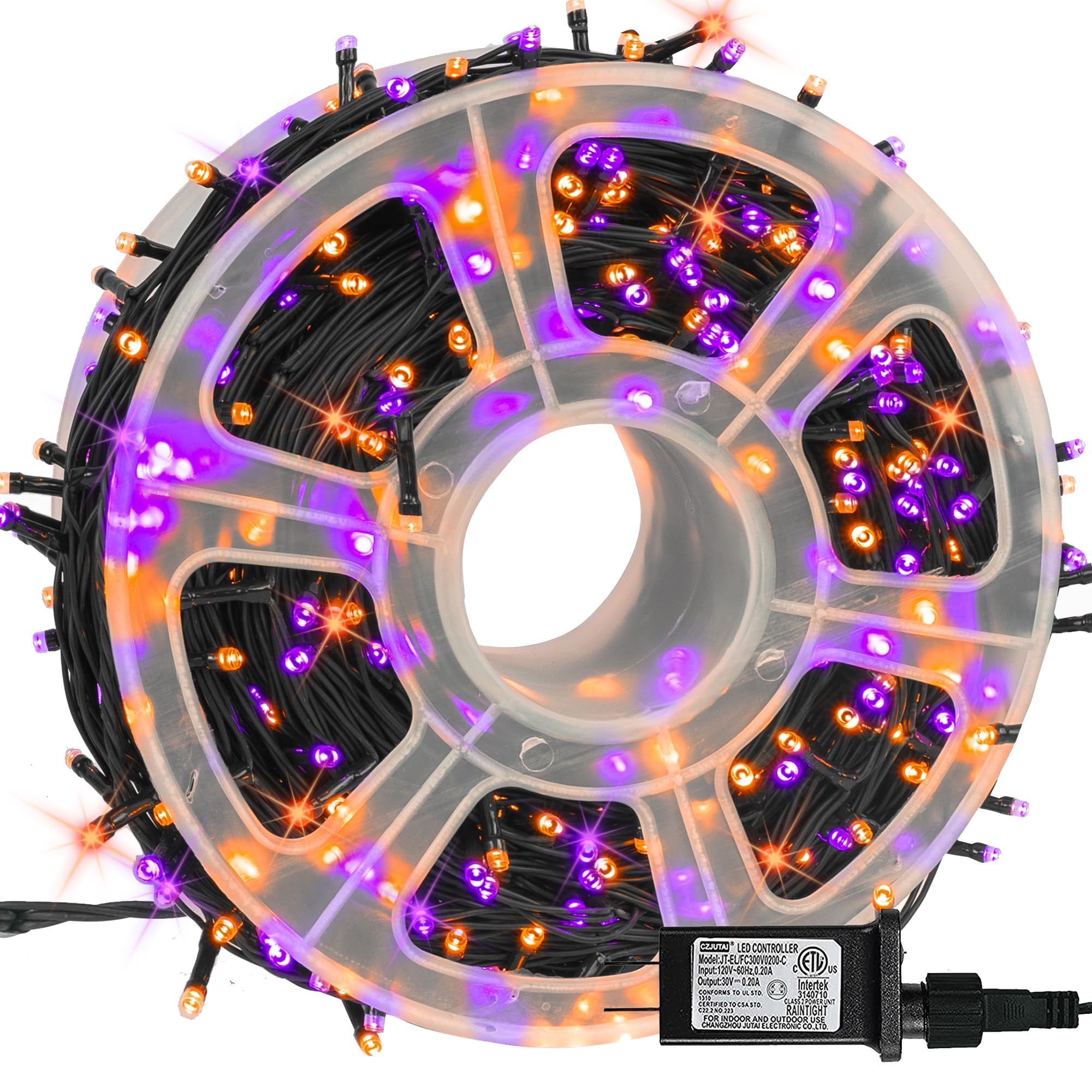 Dazzle Bright 164 FT 500 LED Halloween String Lights, Waterproof Halloween String Lights Black Wire with 8 Modes, Outdoor Halloween Decorations for Indoor Party Yard Wedding Decor, Purple & Orange