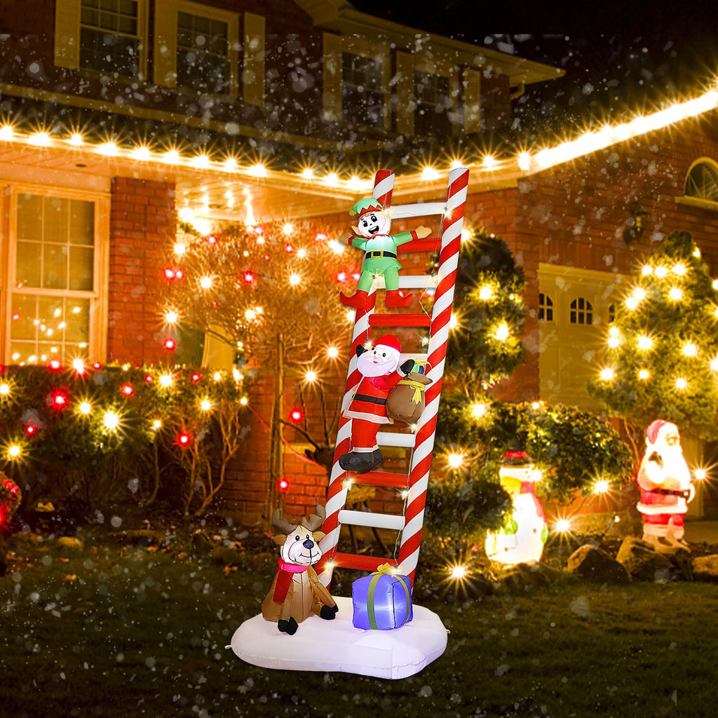 Joliyoou 10FT Christmas Inflatable Decorations, Giant Lighted Ladder Blowups Climbed with Elf, Reindeer, Santa, C7 String Lights for Xmas Winter Holiday Roofs Trees Balconies Decor