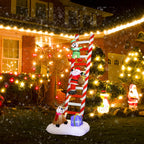 Joliyoou 10FT Christmas Inflatable Decorations, Giant Lighted Ladder Blowups Climbed with Elf, Reindeer, Santa, C7 String Lights for Xmas Winter Holiday Roofs Trees Balconies Decor