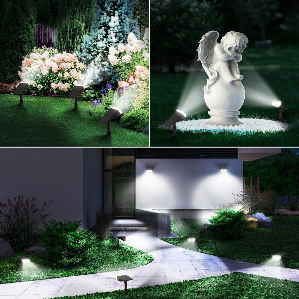 Linkind Solar Lights Outdoor Waterproof IP65, StarRay Dusk-to-Dawn Outdoor Solar Lights, 3 Lighting Modes Solar Spot Lights Outdoor for Garden, Yard, Landscape (Daylight, 2 Pack)