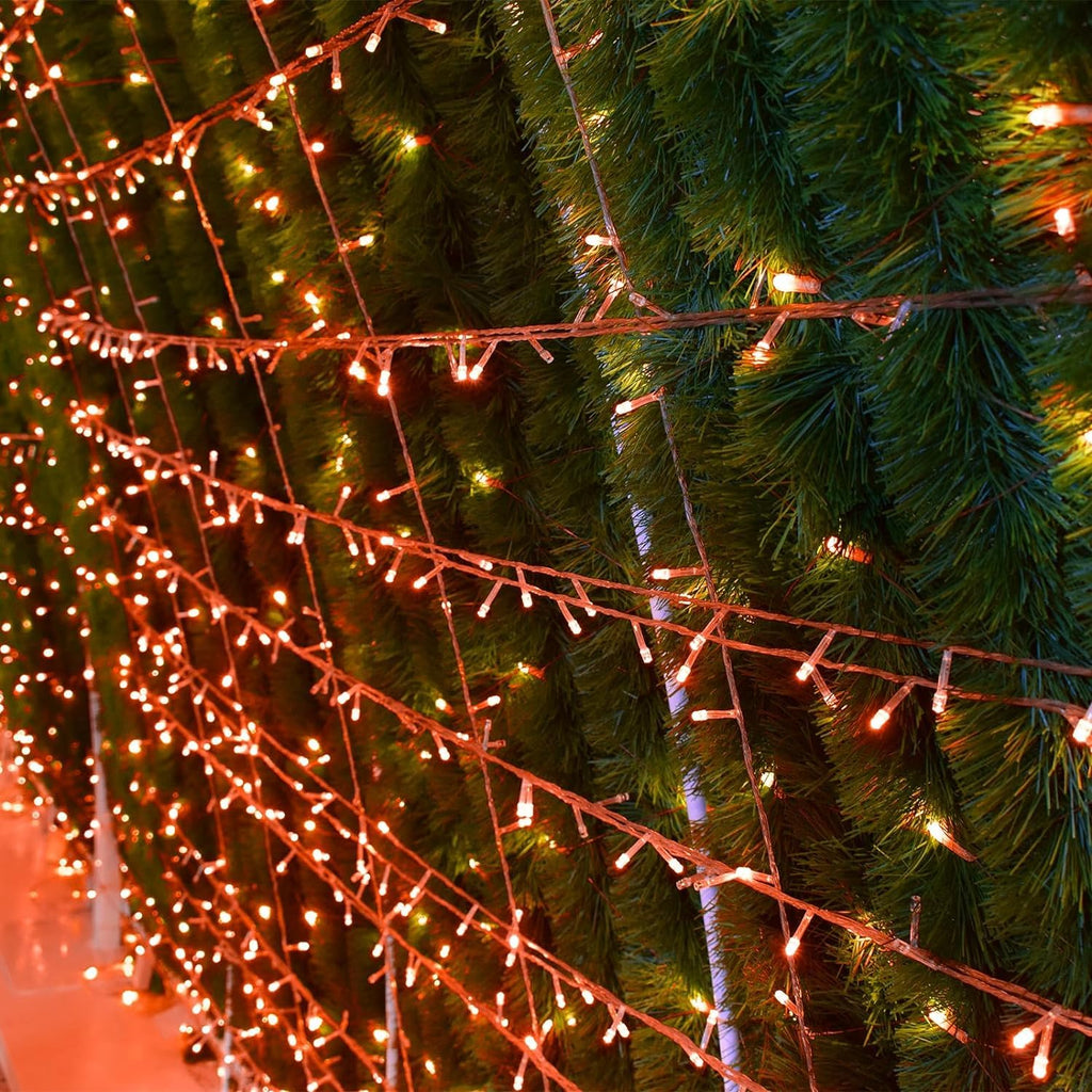Twinkle Star 300 LED Window Fairy Curtain String Lights, 8 Modes Fairy Lights for Halloween Christmas Bedroom Wedding Party Home Garden Outdoor Indoor Wall Decorations, Orange, 2 Pack