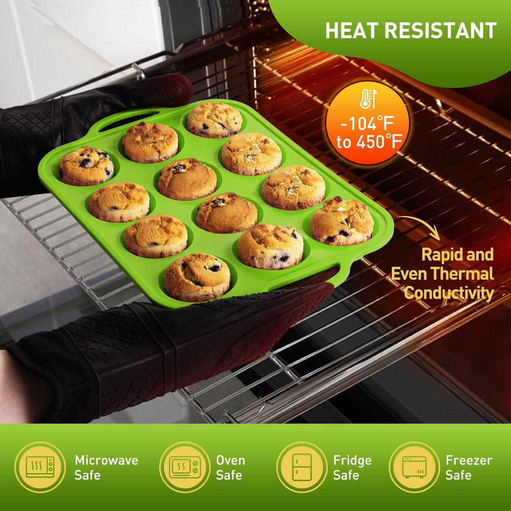 2 Packs 12 Cups Silicone Muffin Pan with Metal Reinforced Frame Regular Size Cupcake Pan Tray Egg Bites Silicone Circle Cookie Molds Muffin Tin Tart Pans Baking Sheet Set for Breakfast Sandwiches