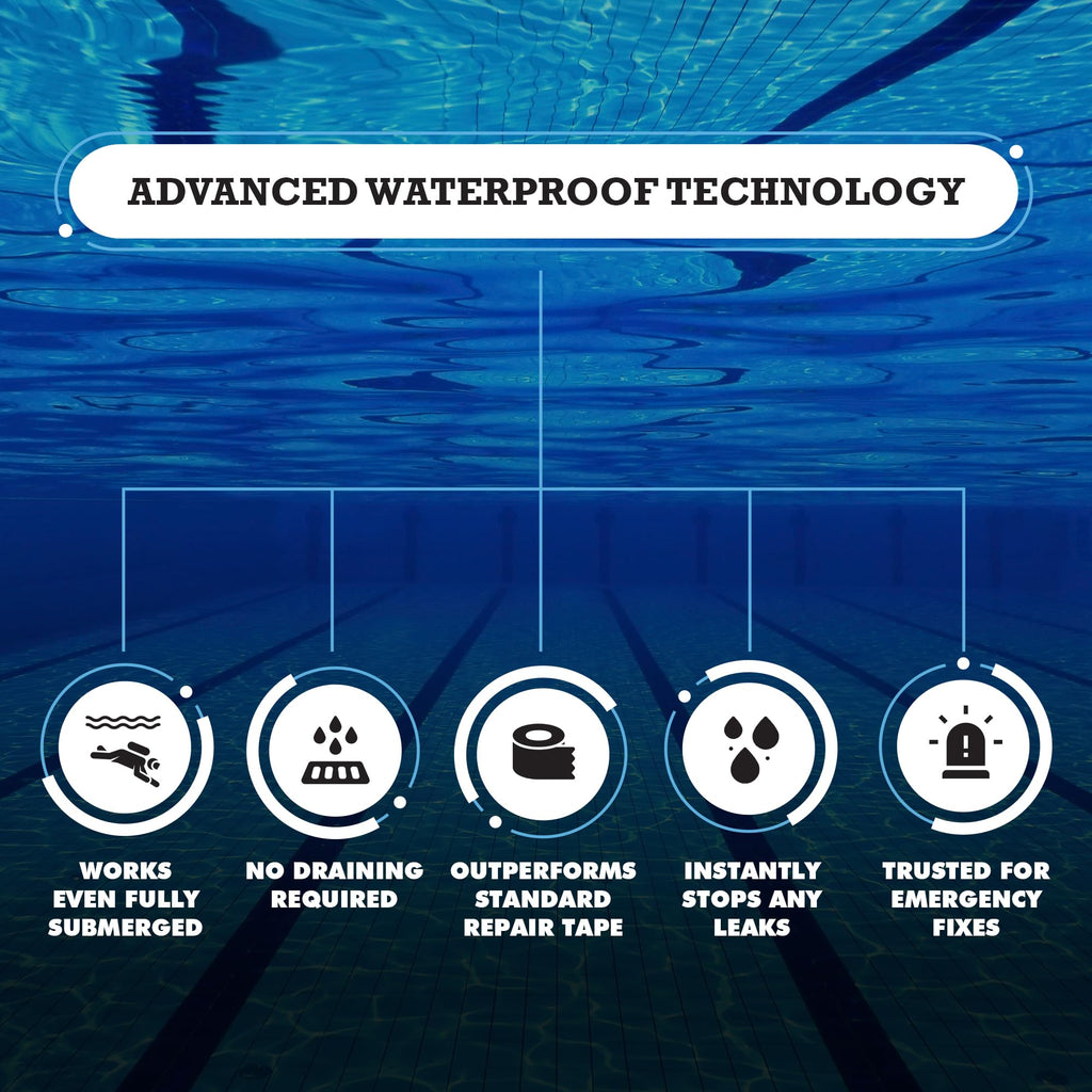 Burro Adhesives Waterproof White Pool Tape 4" x 10' - Heavy Duty PVC Vinyl Pool Repair for Underwater & Dry Applications, Commercial & Residential Pools, Instantly Seals Leaks