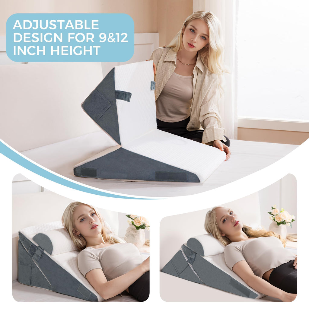 Ganondorf 3PCS Wedge Pillow Headboard Orthopedic Bed Wedge Pillows Set for Sleeping 9&12&22" Adjustable Premium Foam Elevated Triangle Body Pillow for Bed Sitting Up