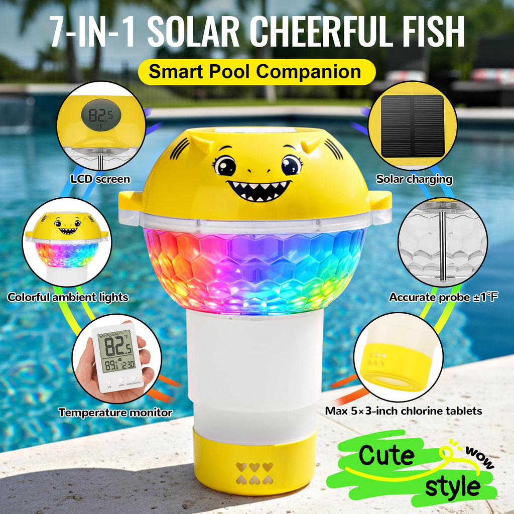 ORAPXI Solar Pool Chlorine Floater with Remote Temperature Monitor & LED Lights - Floating Chlorine Tablet Dispenser for Pool, Hot Tub and Spa