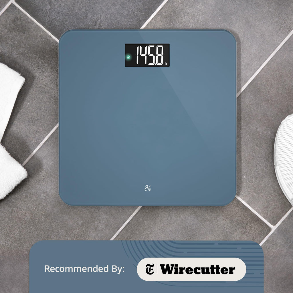 Greater Goods Digital AccuCheck Bathroom Scale for Body Weight, Capacity up to 400 lbs, Batteries Included, Stone Blue