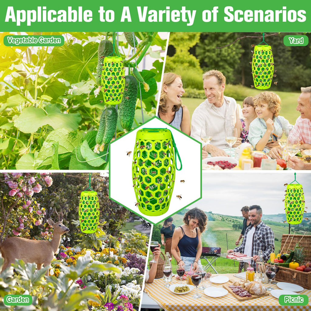 Wasp Traps Outdoor Hanging, Wasp Trap Bee Traps Catcher, Sticky Wasp Trap for Indoor/Outdoor, Effective Insect Trap,Carpenter Bees, Red Wasp & Paper Wasps-2 Pack 4 Sticky Boards(Green)