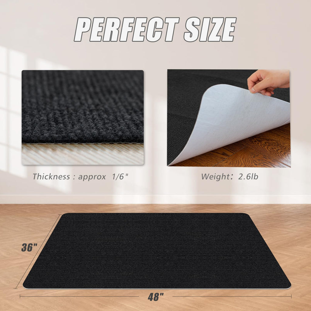 Sycoodeal Office Chair Mat,Computer Gaming Desk Chair Mat for Hard Wood & Tile Floor,Large Anti-Slip Floor Protector Rug,Easy to Clean,48" X 36" Black