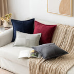 MIULEE Corduroy Pillow Covers with Splicing Set of 2 Super Soft Boho Striped Christmas Pillow Covers Broadside Decorative Textured Throw Pillows for Couch Cushion Bed Livingroom 18x18 inch, Burgundy