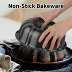 Novery 9.5" Non-stick Cake Pan, Heavy Duty Carbon Steel Fluted Tube Round Baking Pan,Buntz Pound Cake Pan Mold,Tube Bakeware,Baking Mold for Jello,Gelatin,Chocoflan,Flan - 2 PCS
