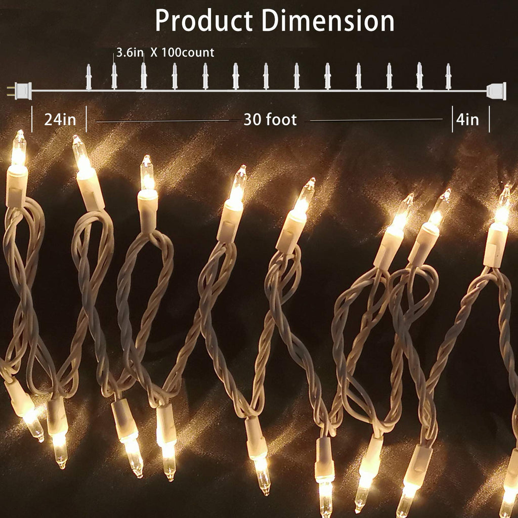 Christmas Lights 100 Count Mini Clear Lights 32ft White Wire Christmas Tree String Lights Set for Outdoor Indoor Christmas Decorations Wedding Decorations Valentines Day Decor,UL Certified (32feet)