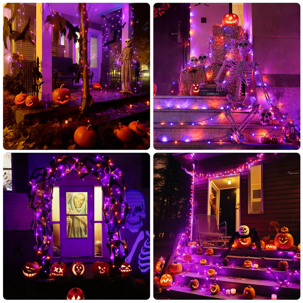 JMEXSUSS Orange and Purple Solar Halloween Lights, 2 Pack Each 100 Led Solar String Lights Outdoor Waterproof for Halloween Tree Christmas Decoration