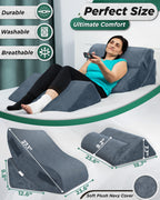 Lunix 4pcs Orthopedic Bed Wedge Pillow Set, Post Surgery Memory Foam for Back, Knee, Leg Pain Relief, Adjustable Sitting Pillow for Sleeping, Acid Reflux, GERD, with Hot Cold Pack, 100% Navy