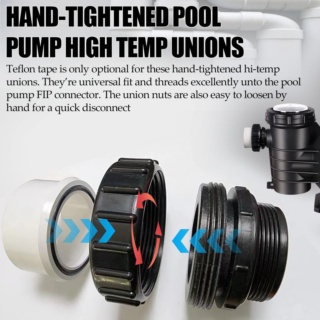 TonGass (2-Pack) 2" MIP x 2.37" PVC Hi-Temp Unions Compatible with Pentair Whisperflo & Intelliflo Pool Pumps Hand-Tightened Pool Pump High Temp Unions Replacement for Schedule 40 Male Adapters