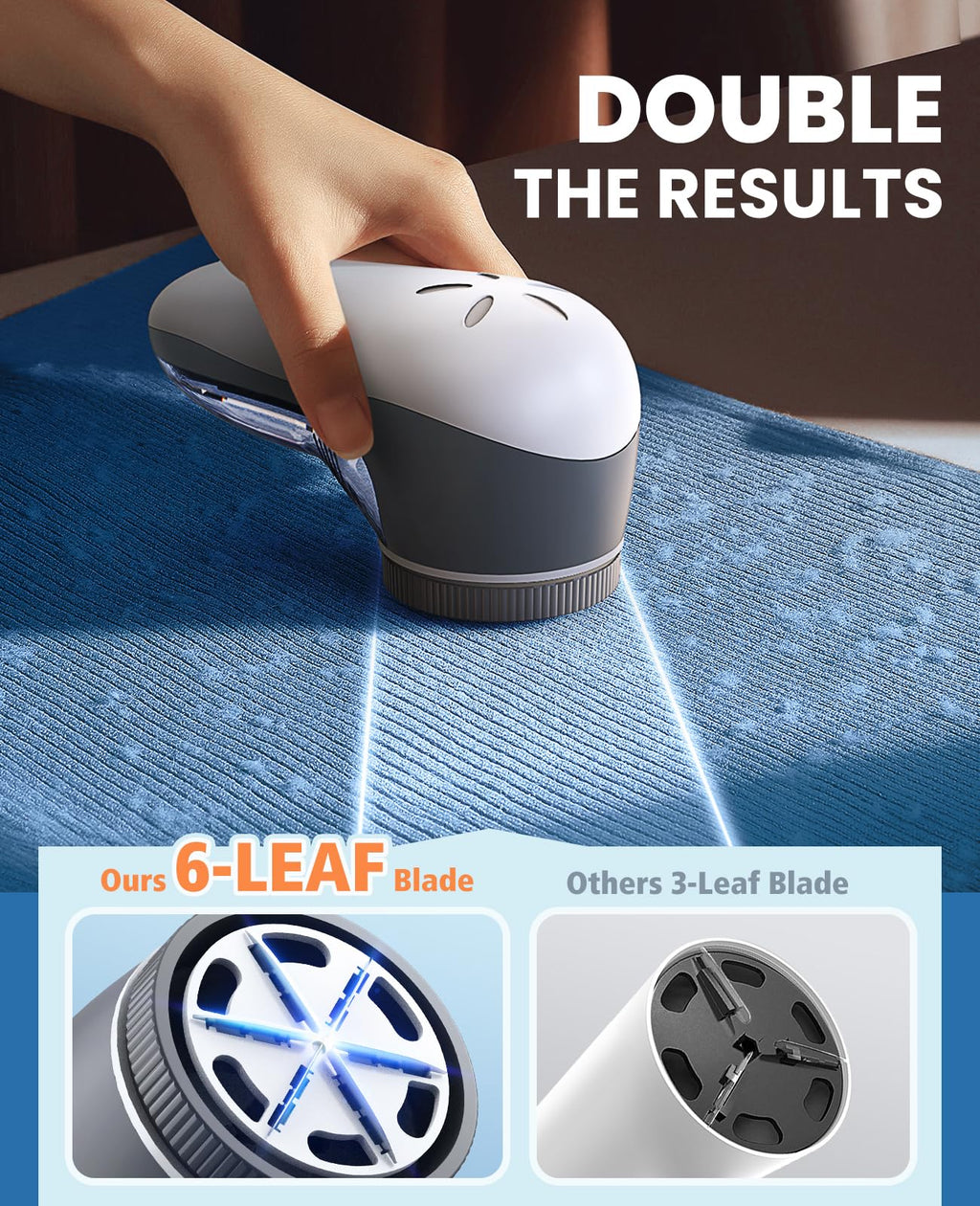 POPCHOSE Fabric Shaver, Lint Remover for Clothes, Battery Operated Lint Shaver with 6-Leaf Blades, Sweater Shavers to Remove Pilling for Clothing, Couch, Furniture, Fuzz, Lint Ball, Pillings
